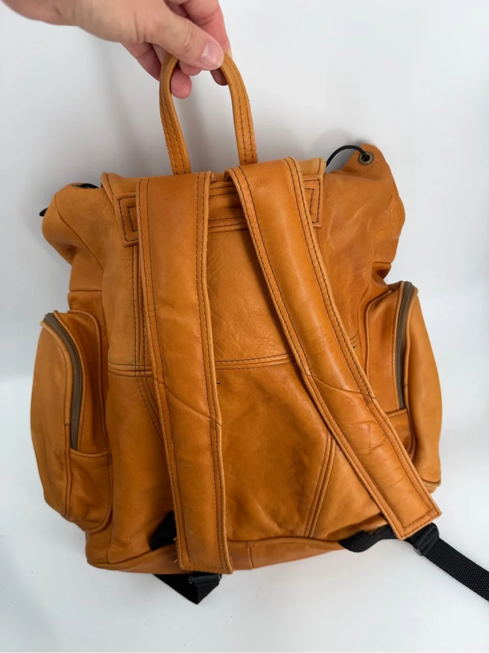 Vintage Hard Rock Hotel Las Vegas Leather Backpack Brown Tan Save The Planet 90s